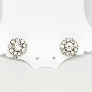 VTG Signed Crown Trifari Crystal Rhinestone Cluster Flower Burst Clip Earrings